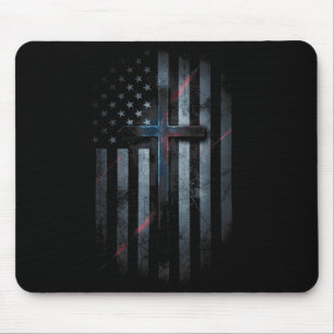 Alfombrilla De Ratón Bandera Americana Y Cruz Fe Familia Dom Usa F