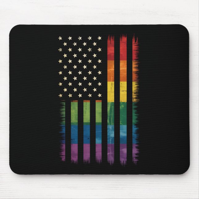 Alfombrilla De Ratón Bandera arcoíris deteriorada LGBTQ Pride USA Améri (Frente)