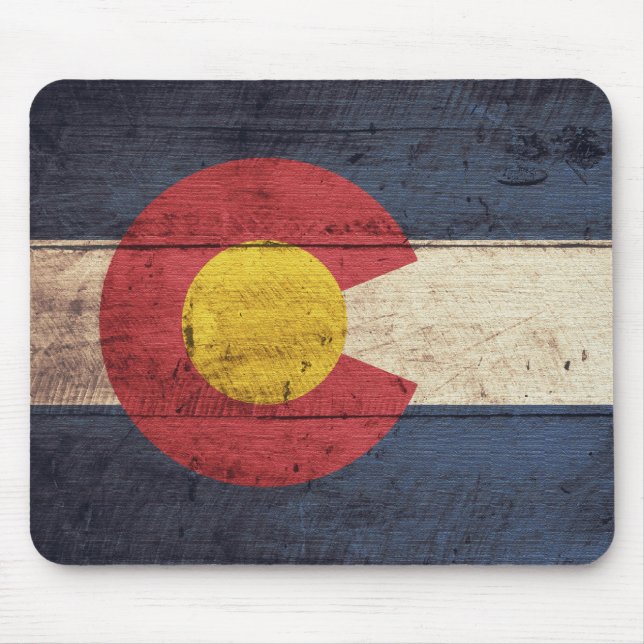 Alfombrilla De Ratón Bandera Colorado de madera antigua (Frente)