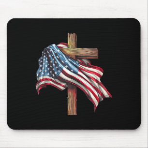 Alfombrilla De Ratón Bandera Cruz Cristiana Jesús 4 De Julio Patriótico
