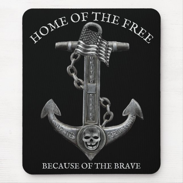 Alfombrilla De Ratón Bandera de ancla de piratas náuticos patrióticos (Frente)