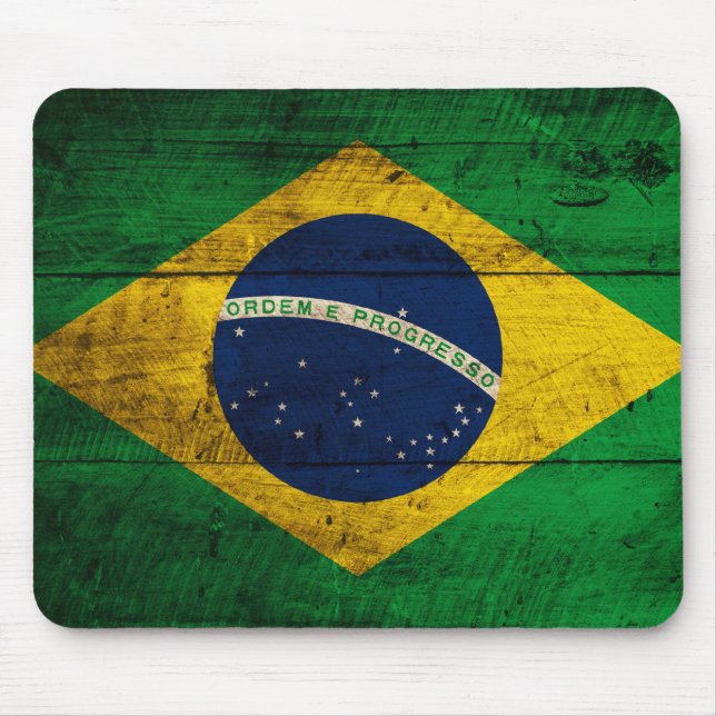 Alfombrilla De Ratón Bandera de Brasil de madera antigua (Frente)