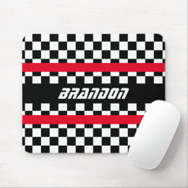 Alfombrilla De Ratón Bandera de cuadros personalizada en negro y blanco