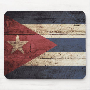 Alfombrilla De Ratón Bandera de Cuba en grano de madera viejo
