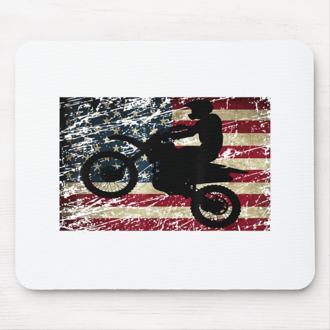Alfombrilla De Ratón Bandera de Dirt Bike Estados Unidos Camiseta Motoc (Frente)