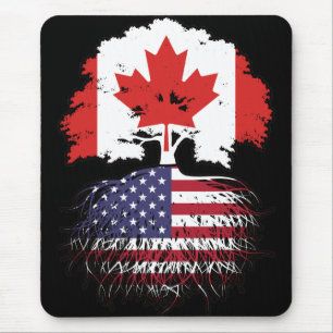 Alfombrilla De Ratón Bandera de raíces de árbol de Canadá estadounidens