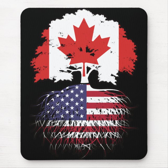 Alfombrilla De Ratón Bandera de raíces de árbol de Canadá estadounidens (Frente)