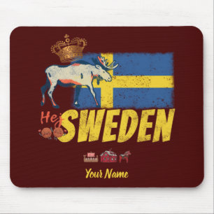 Alfombrilla De Ratón Bandera de Suecia y recuerdo del alce