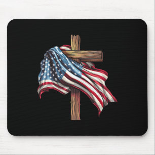 Alfombrilla De Ratón Bandera Estadounidense Cruz Cristiana Jesús 4 De J