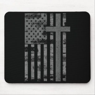 Alfombrilla De Ratón Bandera estadounidense de EE. UU. Cruz de fe crist