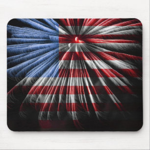 Alfombrilla De Ratón Bandera estadounidense de fuegos artificiales