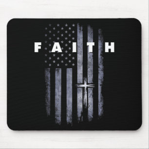 Alfombrilla De Ratón Bandera estadounidense grunge y cruz Fe cristiana