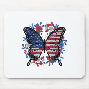 Alfombrilla De Ratón Bandera Norteamericana De Mariposa Patriótica Eeuu