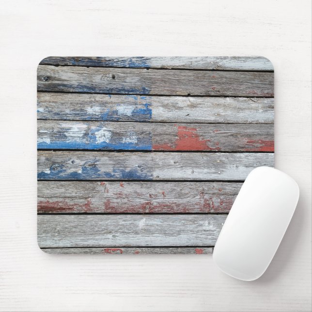 Alfombrilla De Ratón Bandera norteamericana falseada en madera (Con ratón)