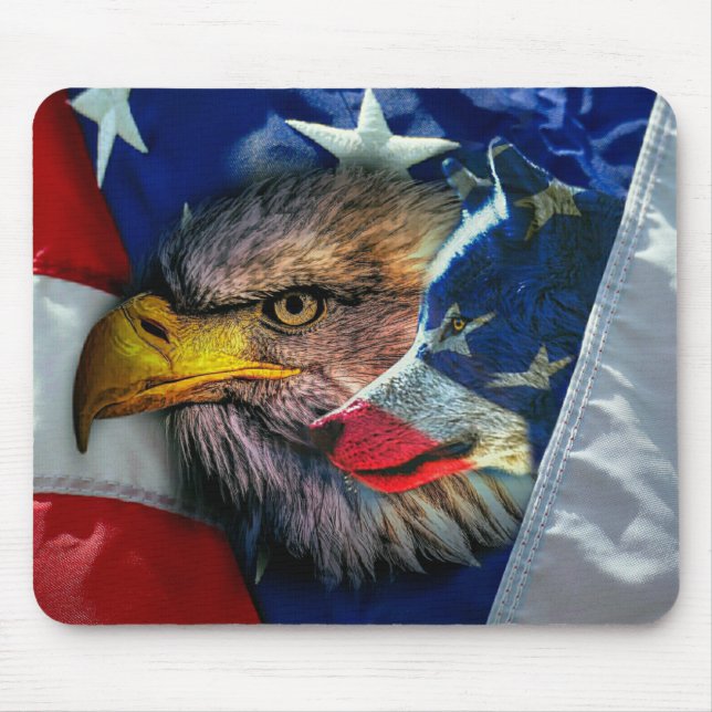 Alfombrilla De Ratón Bandera Patriótica Americana Bald Eagle Wolf (Frente)