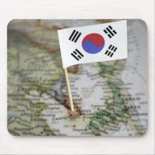 Alfombrilla De Ratón Bandera surcoreana en mapa