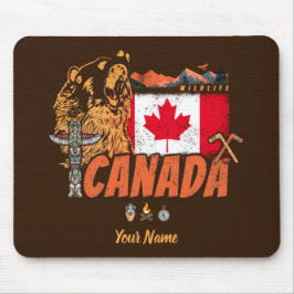 Alfombrilla De Ratón Bandera Vintage De Canadá Y Vacaciones De Oso Griz