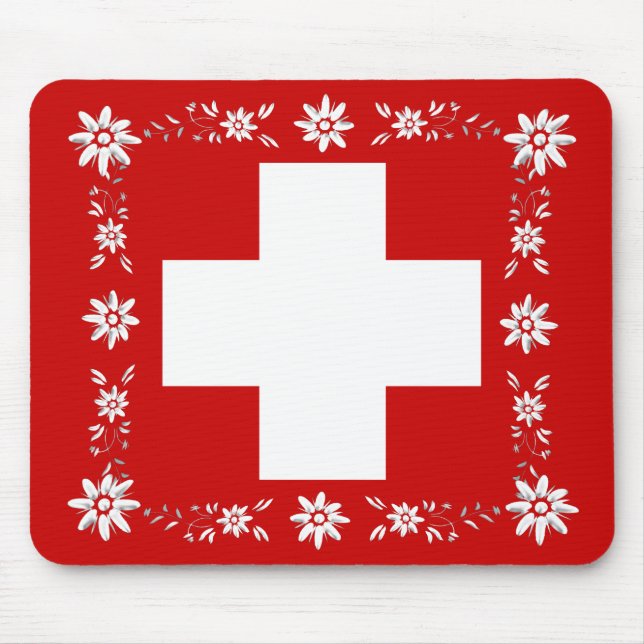 Alfombrilla De Ratón Bandera y edelweiss suizos 2 (Frente)