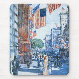 Alfombrilla De Ratón Banderas en la Quinta Avenida de Childe Hassam, Ar