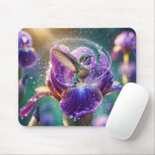 Alfombrilla De Ratón Baño de colibrí en un iris