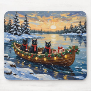 Alfombrilla De Ratón Barca de Navidad del Gato Negro Fiesta