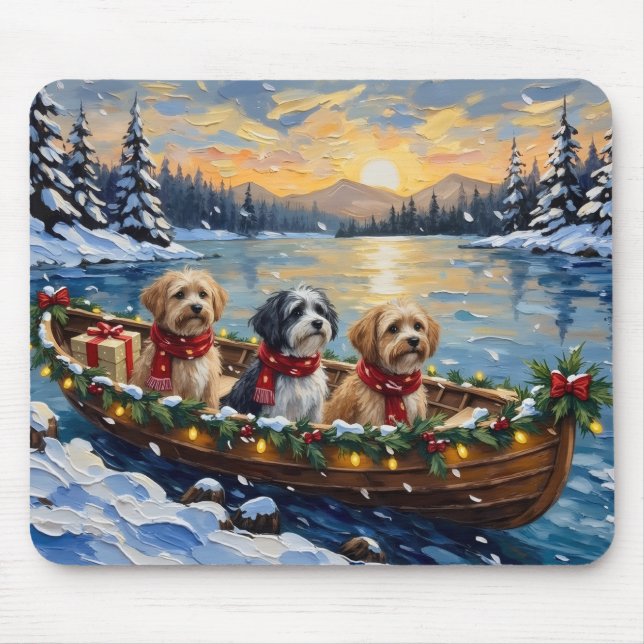 Alfombrilla De Ratón Barca de Navidad Lhasa Apso Fiesta (Frente)