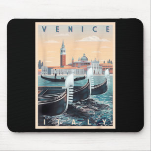 Alfombrilla De Ratón Barcas góndola retro con el horizonte de Venecia I