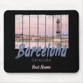 Alfombrilla De Ratón Barcelona Catalonia sunset Skyline España vintage