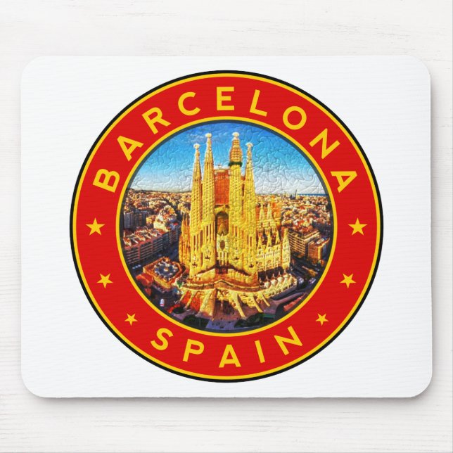 Alfombrilla De Ratón Barcelona, España, círculo, rojo (Frente)