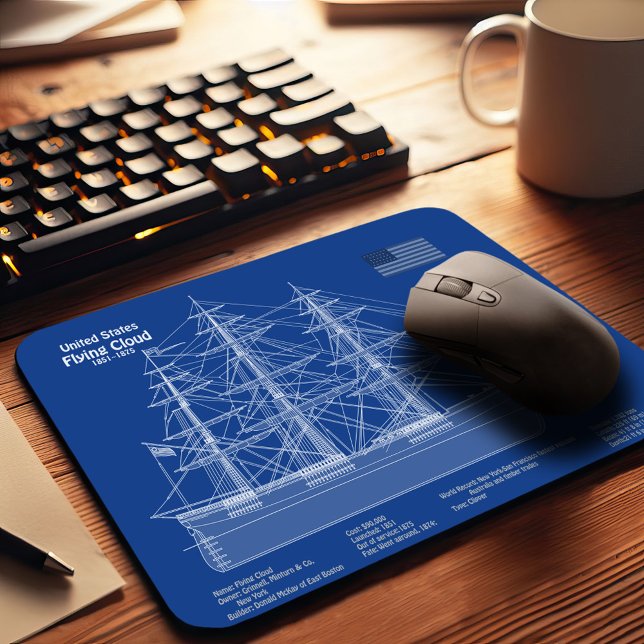 Alfombrilla De Ratón Barco Clipper Flying Cloud - Plano ABD (Clipper Ship Flying Cloud - Blueprint ABD. Mouse Pad)