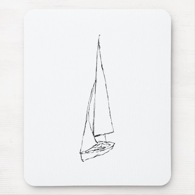 Alfombrilla De Ratón Barco de navegación. Bosquejo en blanco y negro. (Frente)