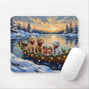 Alfombrilla De Ratón Barco de Navidad de Caniche Fiesta