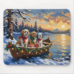 Alfombrilla De Ratón Barco de Navidad de Shih Tzu Fiesta