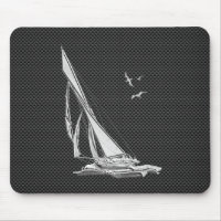Barco de vela plateado con decoración de fibra de 