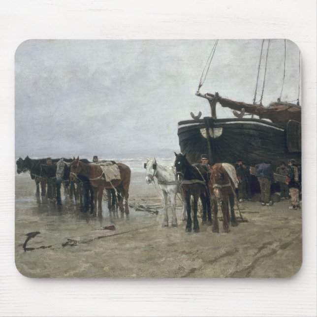 Alfombrilla De Ratón Barco en la playa en Scheveningen, 1876 (Frente)