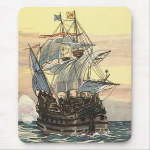 Alfombrilla De Ratón Barco pirata antiguo, galeón navegando en el océan