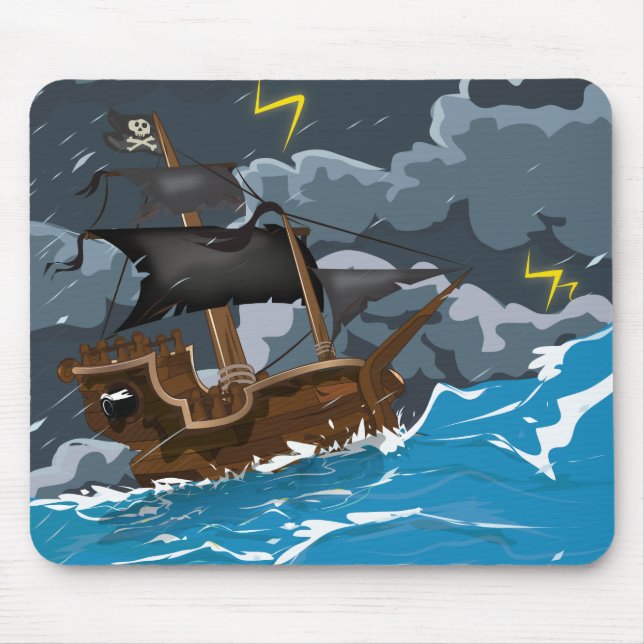 Alfombrilla De Ratón Barco pirata en tormenta (Frente)