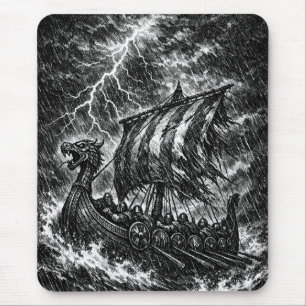 Alfombrilla De Ratón Barco vikingo en la tormenta — Ink Saga Art