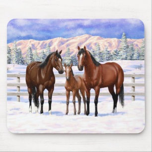Alfombrilla De Ratón Barrio Marrón de caballos en Nieve