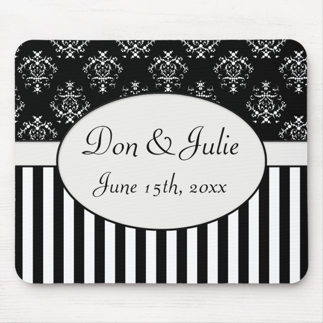 Alfombrilla De Ratón Barroco rayado negro y blanco (Frente)
