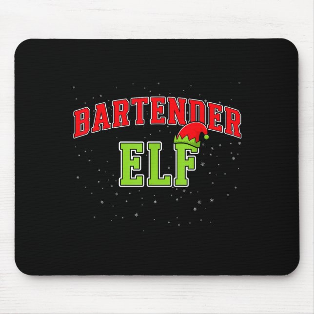 Alfombrilla De Ratón Bartender Elf Christmas Family Matching Group Xmas (Frente)