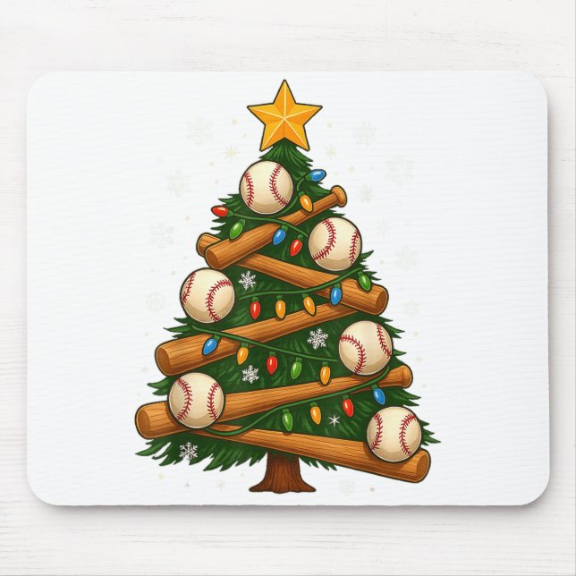 Alfombrilla De Ratón Baseball Bat Christmas Tree Lights Holiday Design  (Frente)