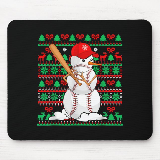 Alfombrilla De Ratón Baseball Boys Men Christmas Snowman Players Ugly X (Frente)