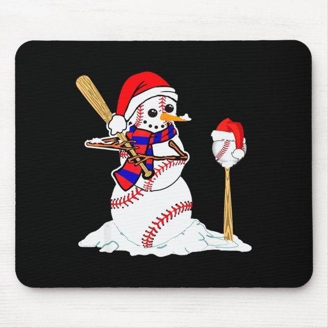 Alfombrilla De Ratón Baseball Christmas Snowman Playing Baseball  (Frente)