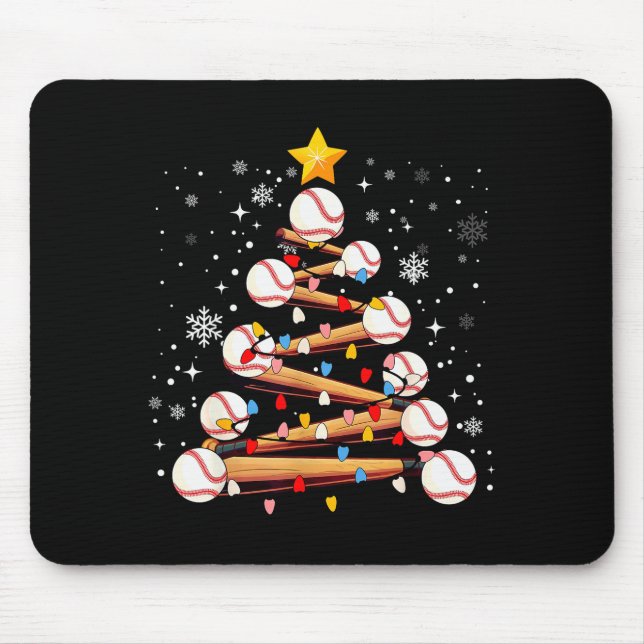 Alfombrilla De Ratón Baseball Christmas Tree Light Xmas Baseball Boys K (Frente)