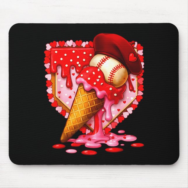 Alfombrilla De Ratón Baseball Heart Valentine Baseball Ice Cream Drip B (Frente)