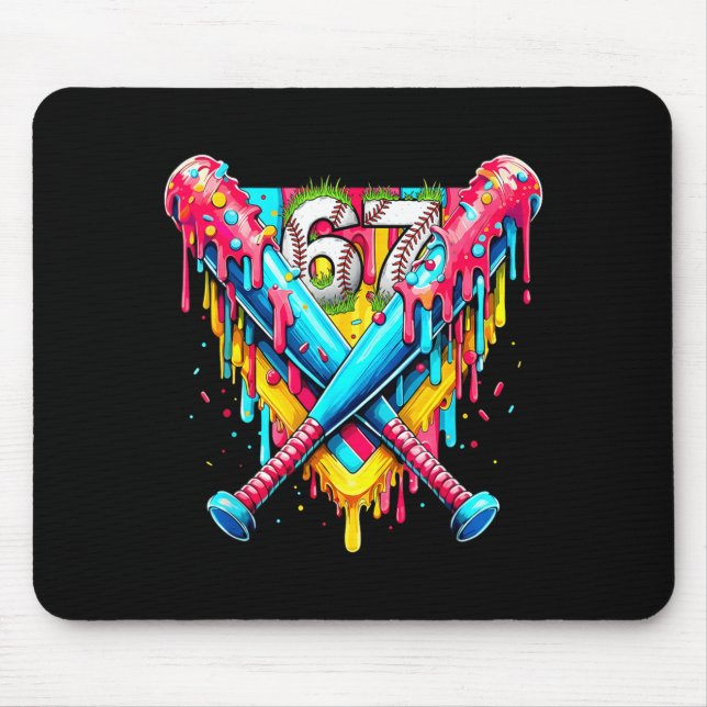 Alfombrilla De Ratón Baseball Ice Cream Drip Number 67 Player 67th Birt (Frente)