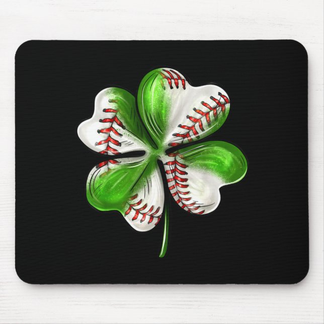 Alfombrilla De Ratón Baseball Shamrock St Patrick's Day Clover With Bas (Frente)