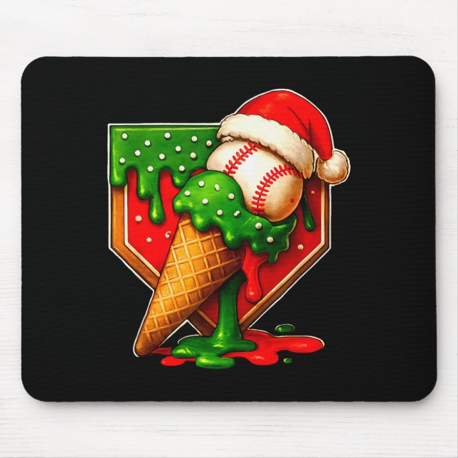 Alfombrilla De Ratón Baseball Xmas Christmas Baseball Ice Cream Drip Bo (Frente)