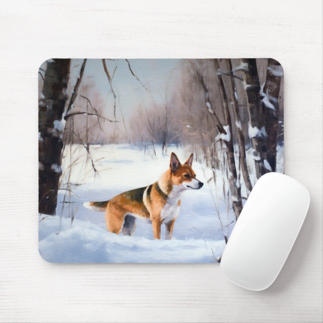 Alfombrilla De Ratón Basenji deja que nieve Navidades (Con ratón)